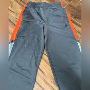 Starter Youth Boys Black Track Athletic Pants Gray Orange Striped Size XL 14-16